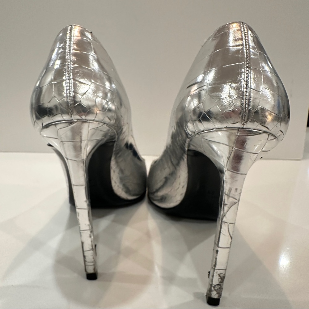 Yves Saint Laurent Paris Stiletto Pumps Sz 39 Silver Metallic Heels Texture - Picture 9 of 16